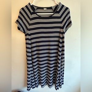 Old Navy- Loose tee shirt style dress, striped white and navy blue